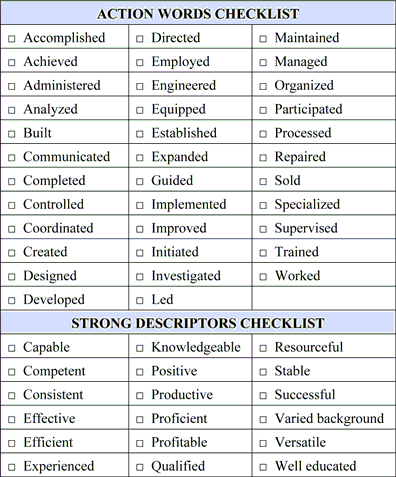 Business Plan Step 66: Build a Resume Action Words Checklist